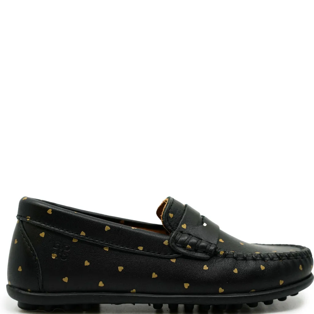 Porte Black and Gold Heart Penny Loafer Sale