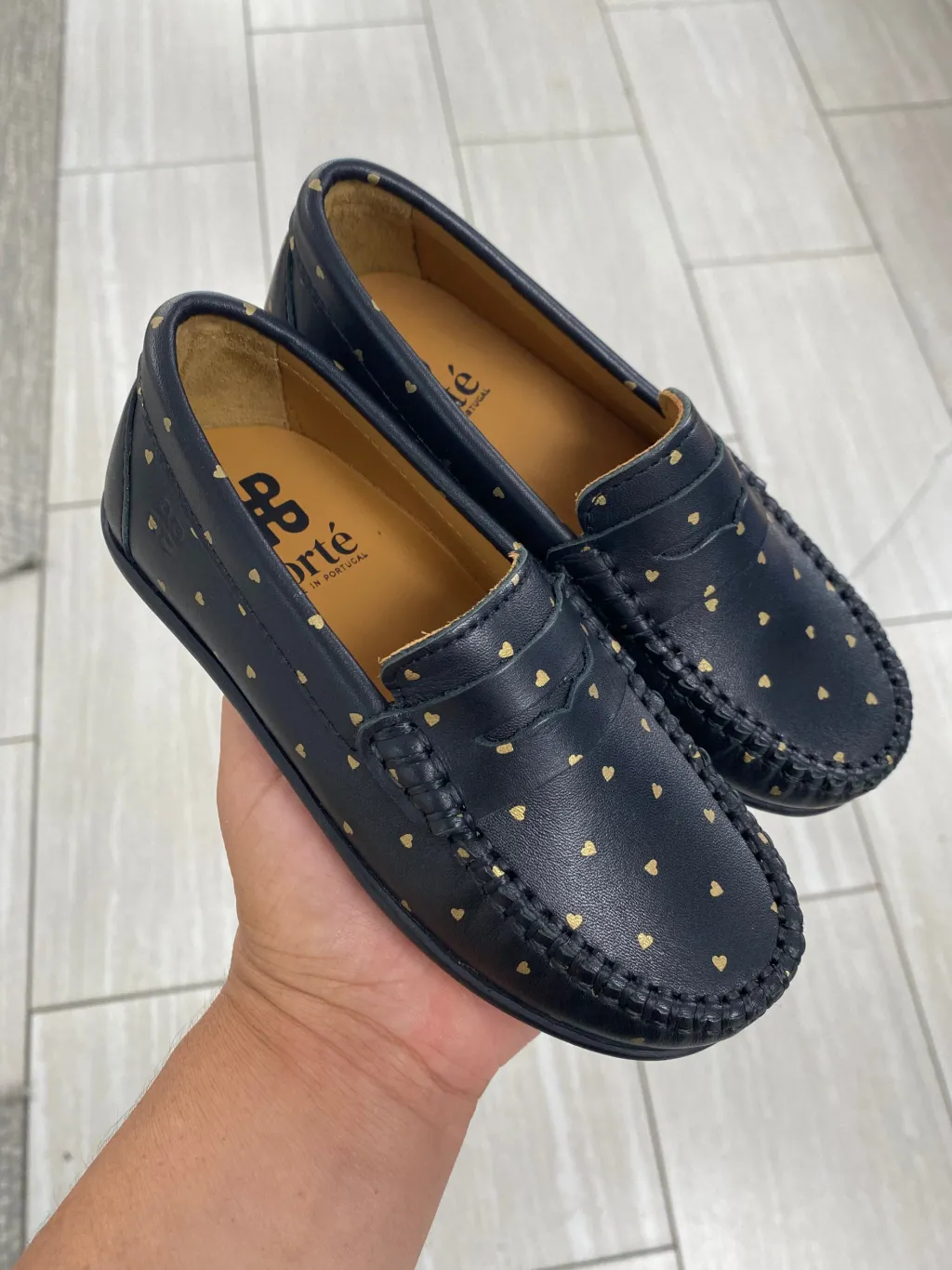 Porte Black and Gold Heart Penny Loafer Sale