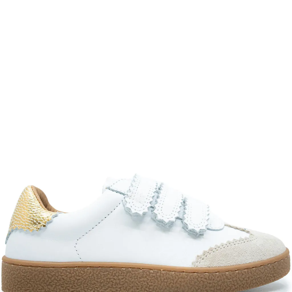 Porte White and Gold Scalloped Velcro Sneaker Best