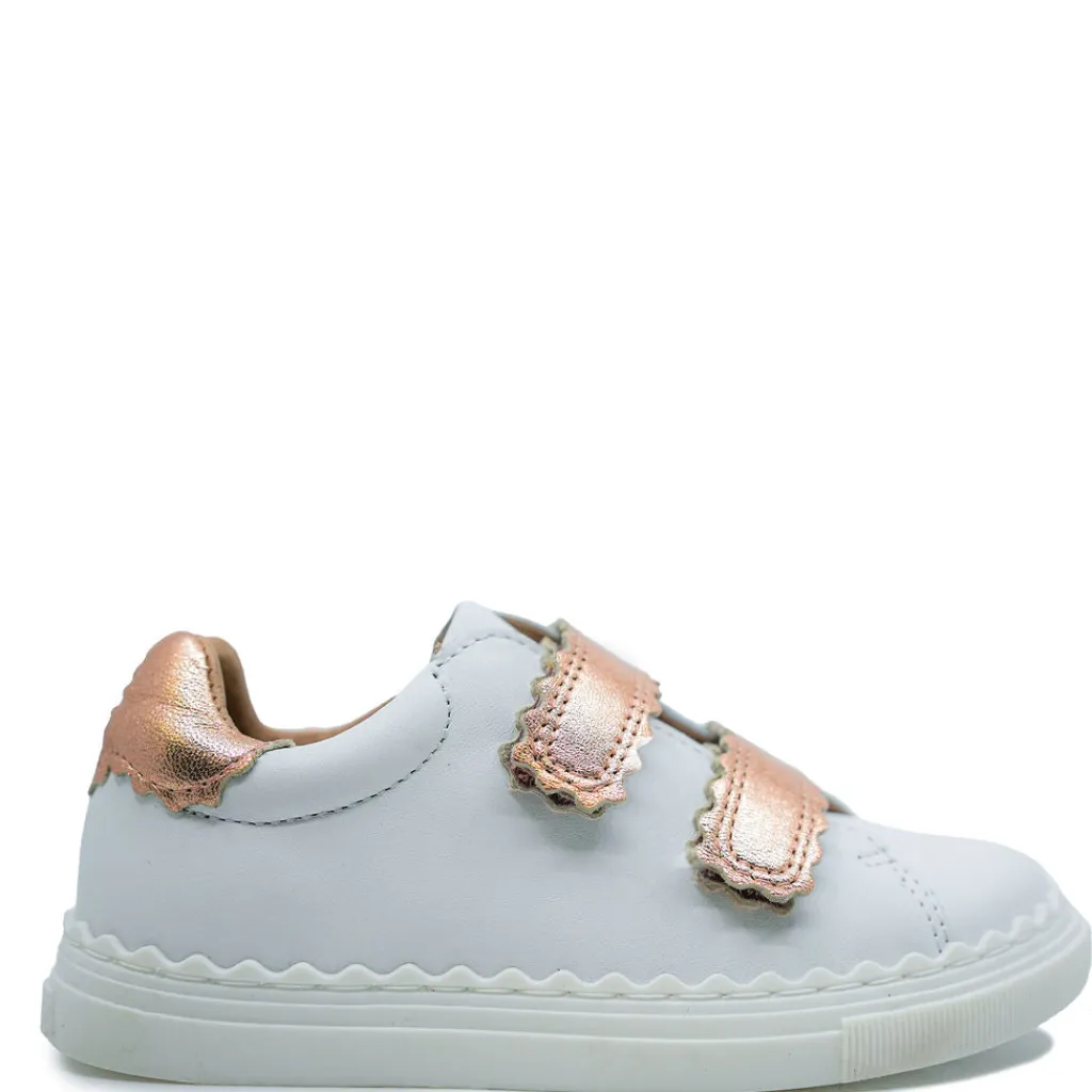 Porte White and Rose Gold Scalloped Velcro Sneaker Online