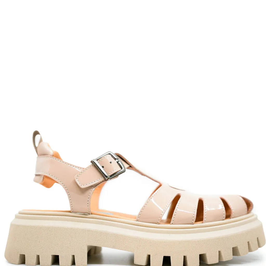 Rondinella Beige Patent Gladiator Chunky Sandal New