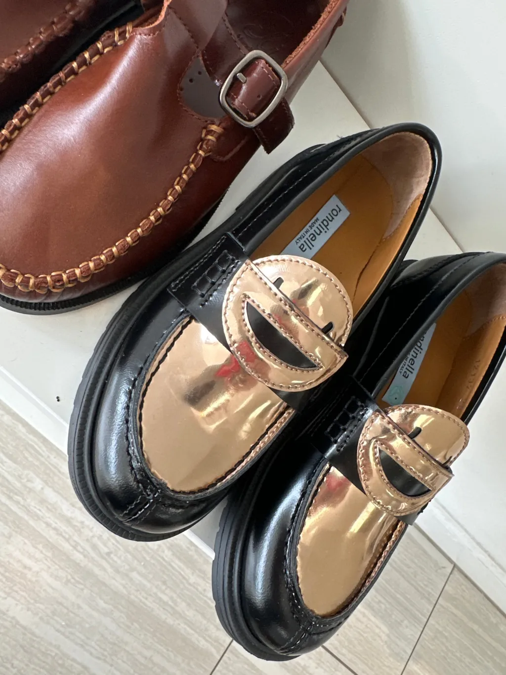 Rondinella Black and Gold Smiley Chunky Loafer Best