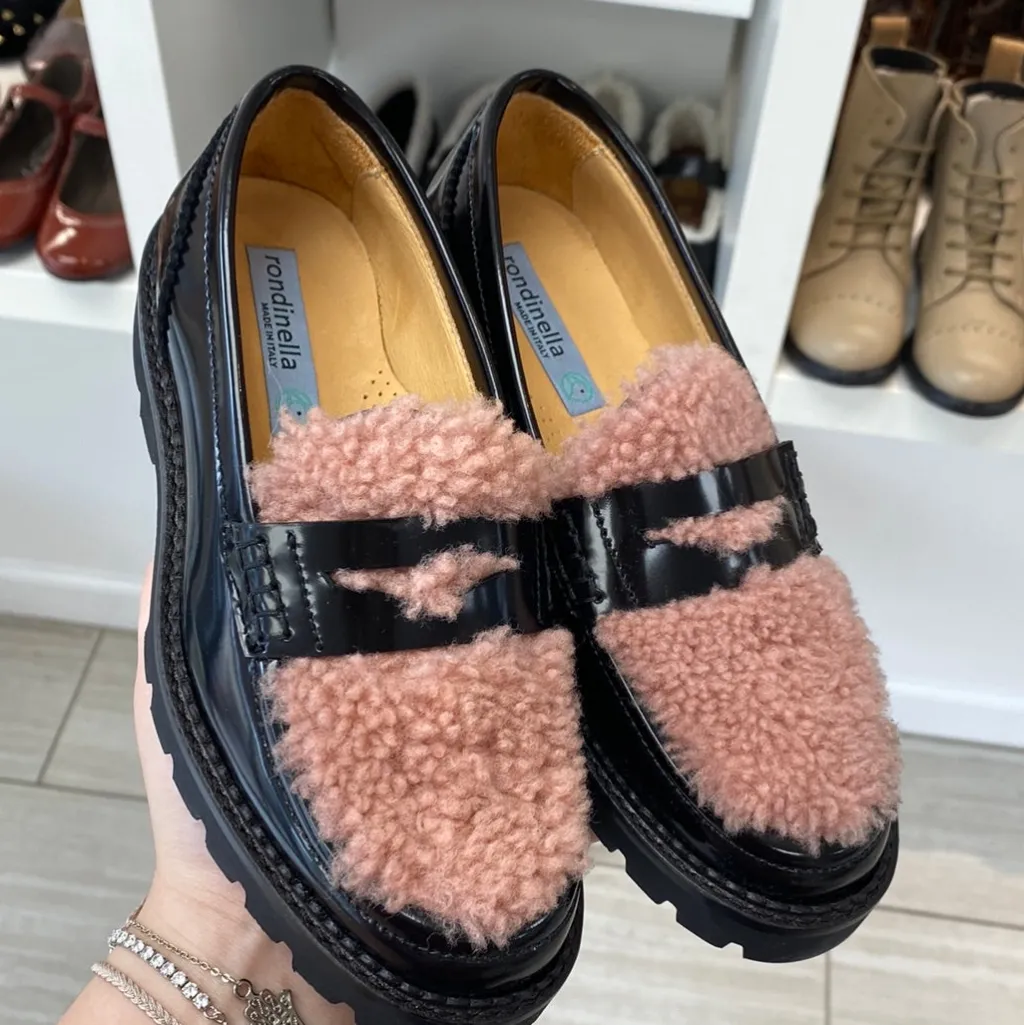 Rondinella Black and Pink Shearling Chunky Loafer Discount