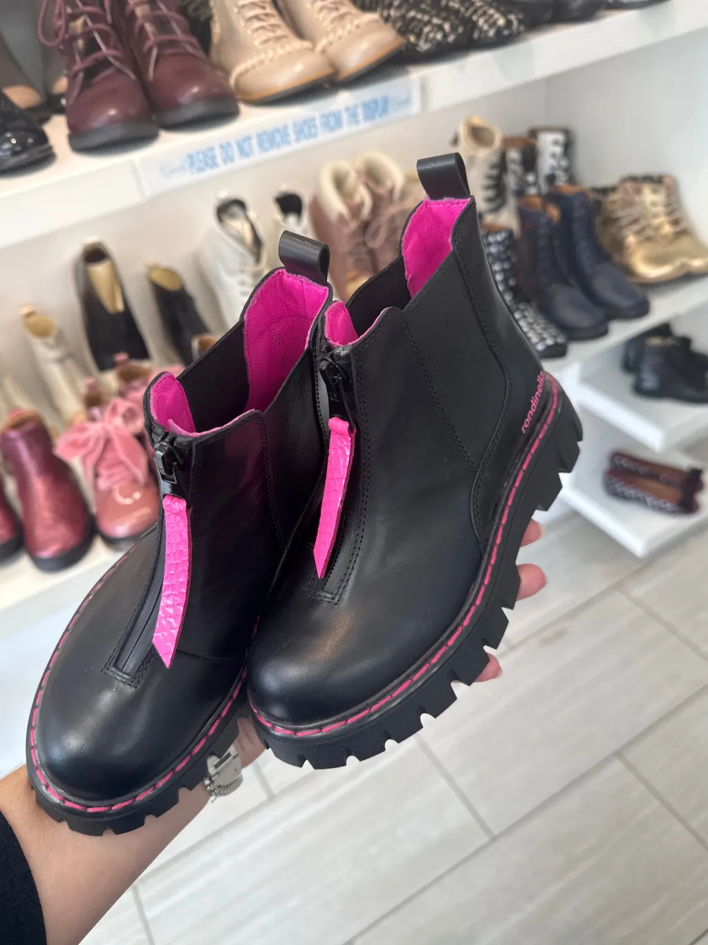 Rondinella Black and Pink Chunky Zipper Bootie Online