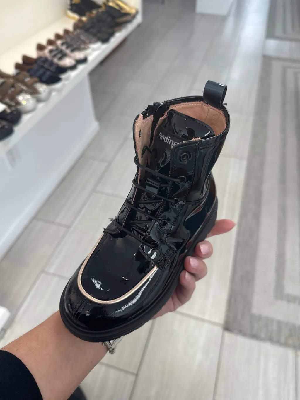 Rondinella Black Patent and Rose Bootie Hot