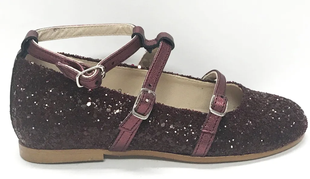 Sonatina Burgundy Glitter Double Strap Mary Jane Fashion
