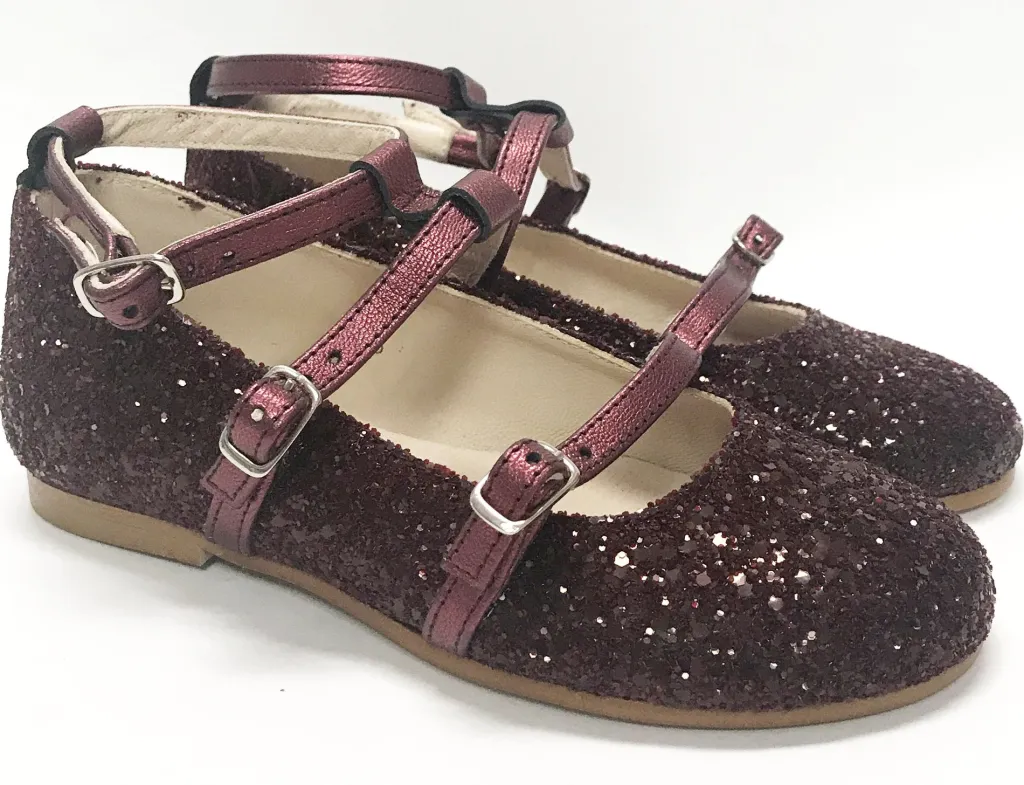 Sonatina Burgundy Glitter Double Strap Mary Jane Fashion
