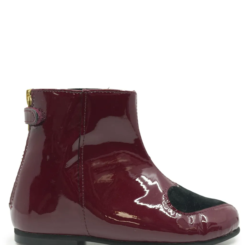 Sonatina Burgundy Patent Heart Bootie Hot