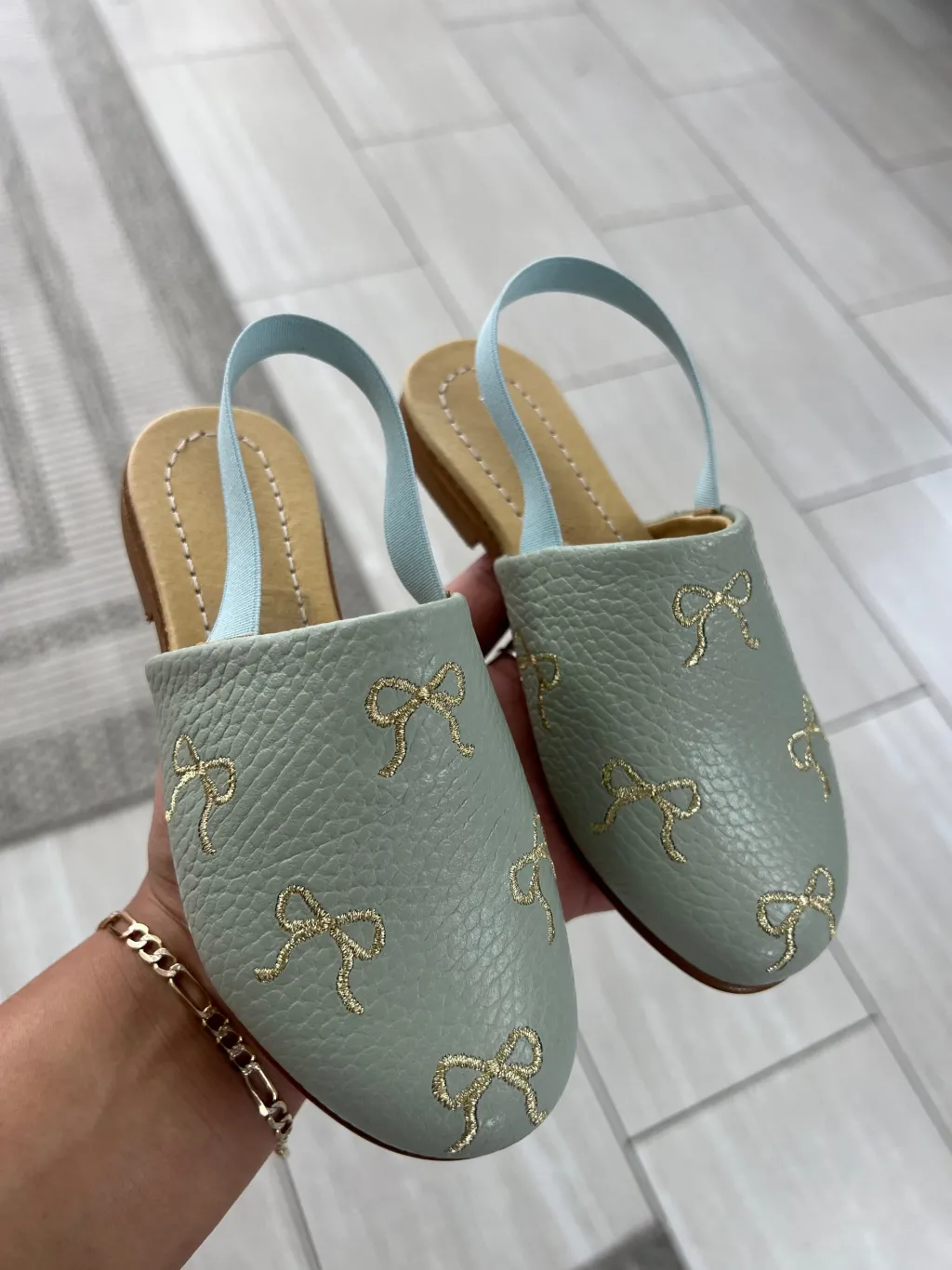 Spain+Co Aqua Bow Embroidered Slingback Clearance