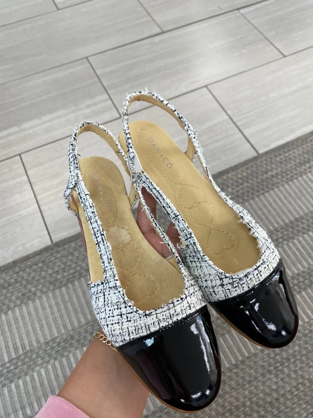 Spain+Co Black and White Tweed Captoe Slingback Hot