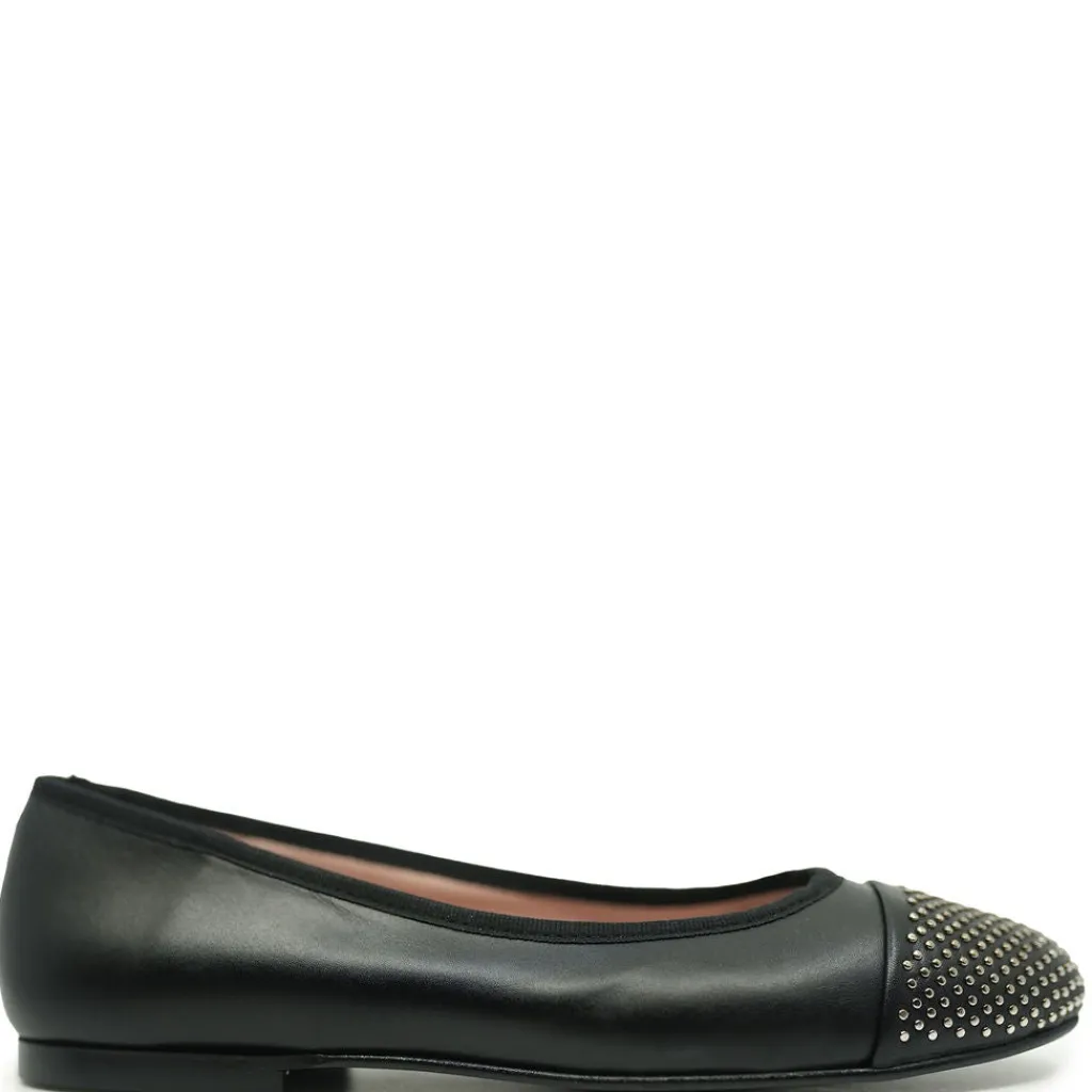 Spain+Co Black Embellished Captoe Ballet Flat New