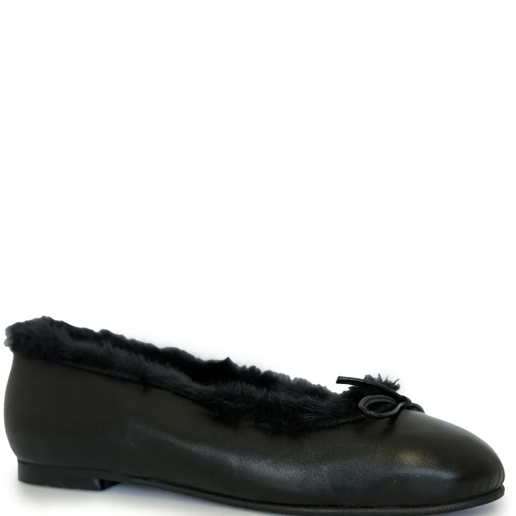 Spain+Co Black Fur Bow Ballet Clearance