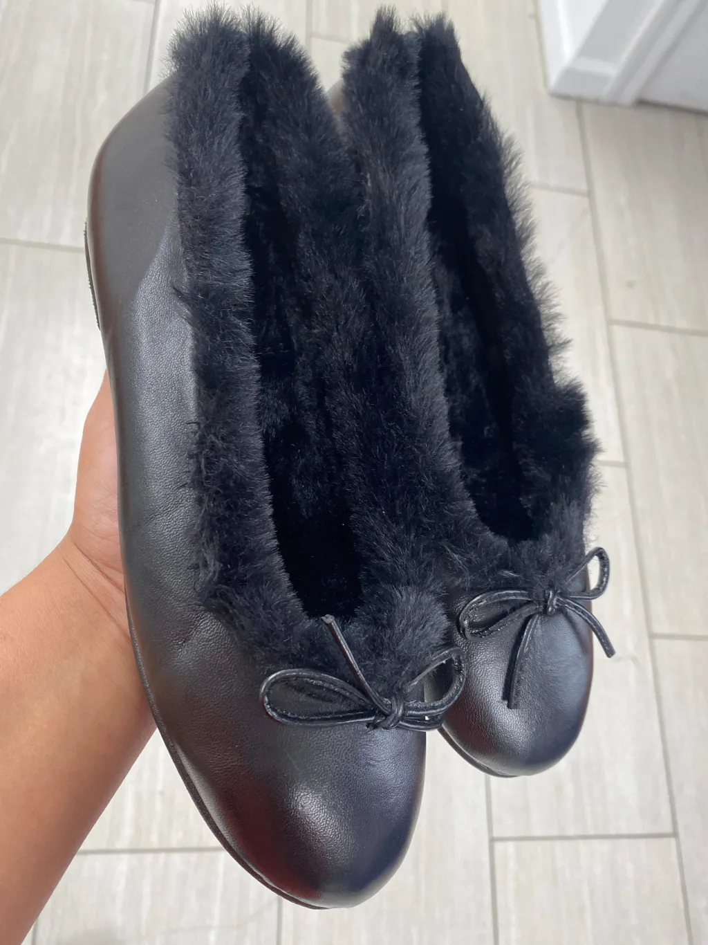 Spain+Co Black Fur Bow Ballet Clearance
