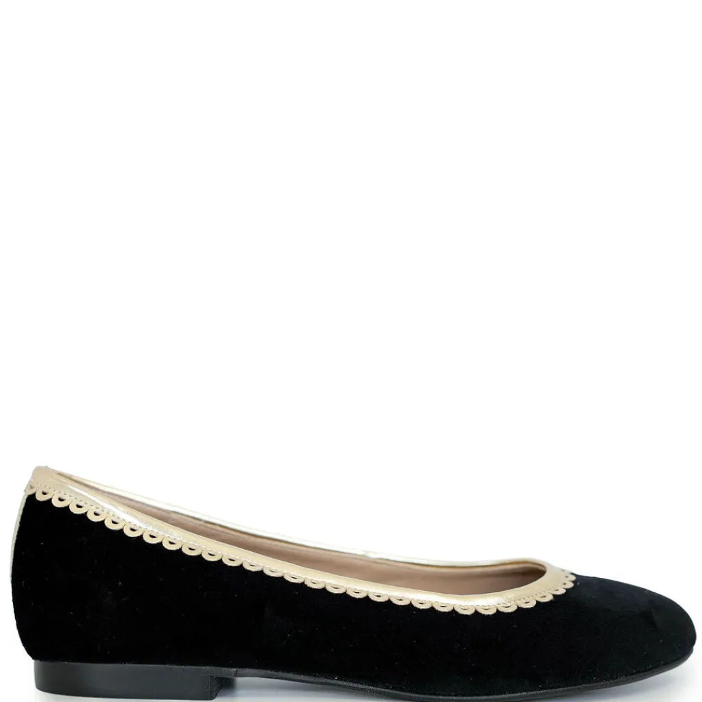Spain+Co Black Velvet and Gold Scalloped Flat Clearance