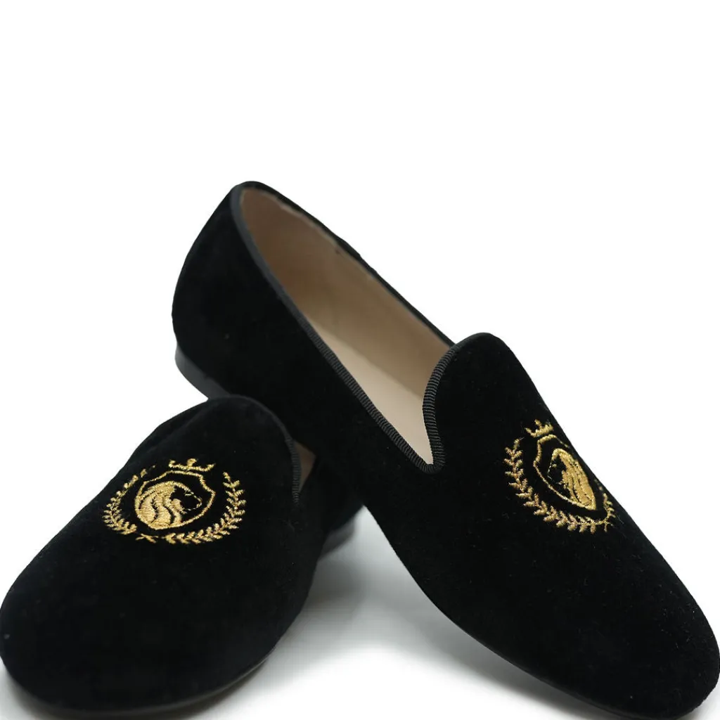 Spain+Co Black Velvet Embroidred Smoking Loafer Discount