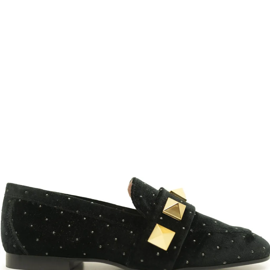 Spain+Co Black Velvet Stud Loafer Online