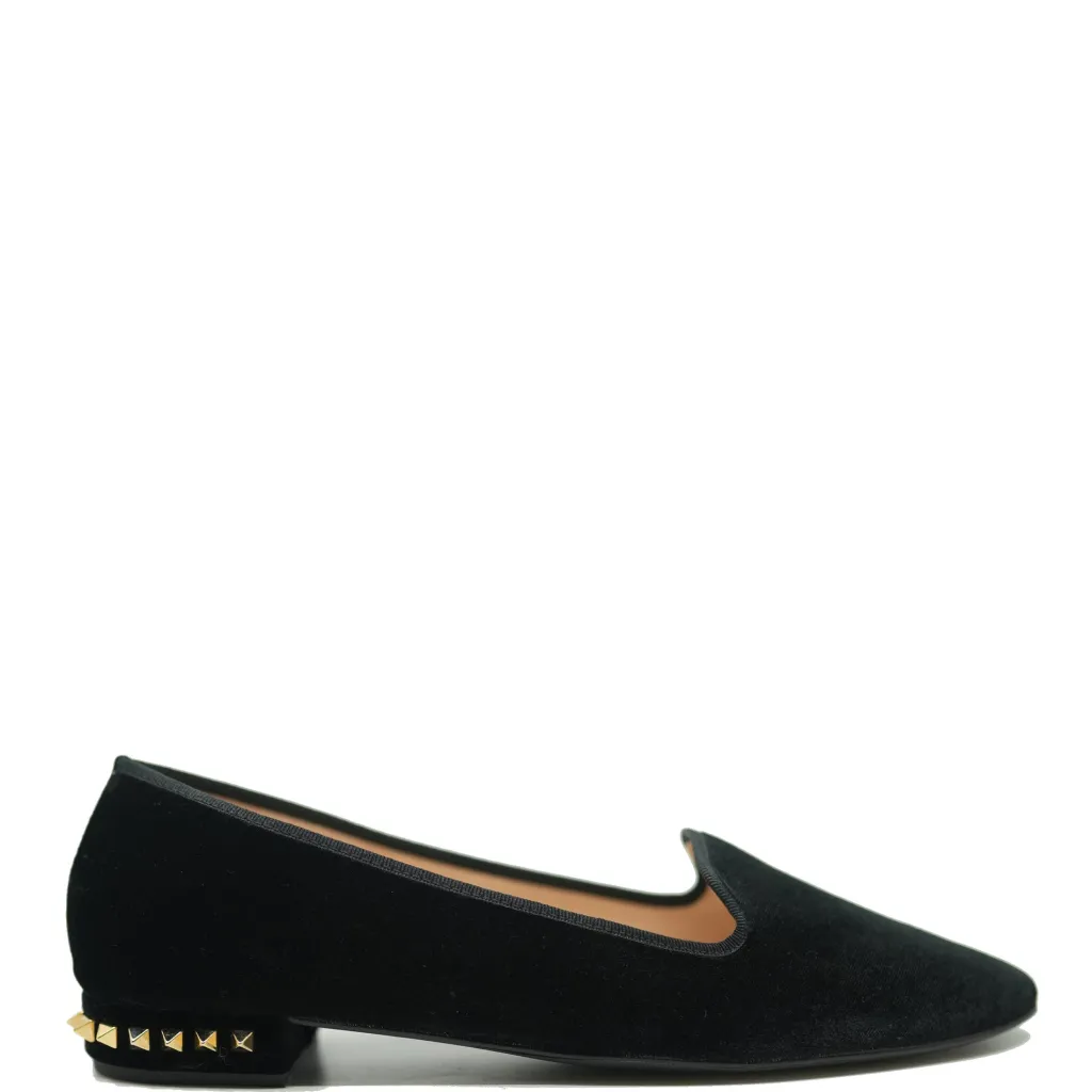 Spain+Co Black Velvet Studded Heel Flat Discount