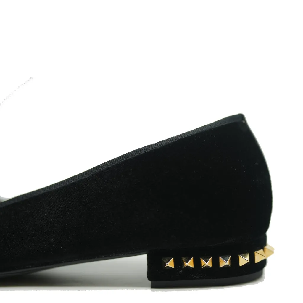 Spain+Co Black Velvet Studded Heel Flat Discount