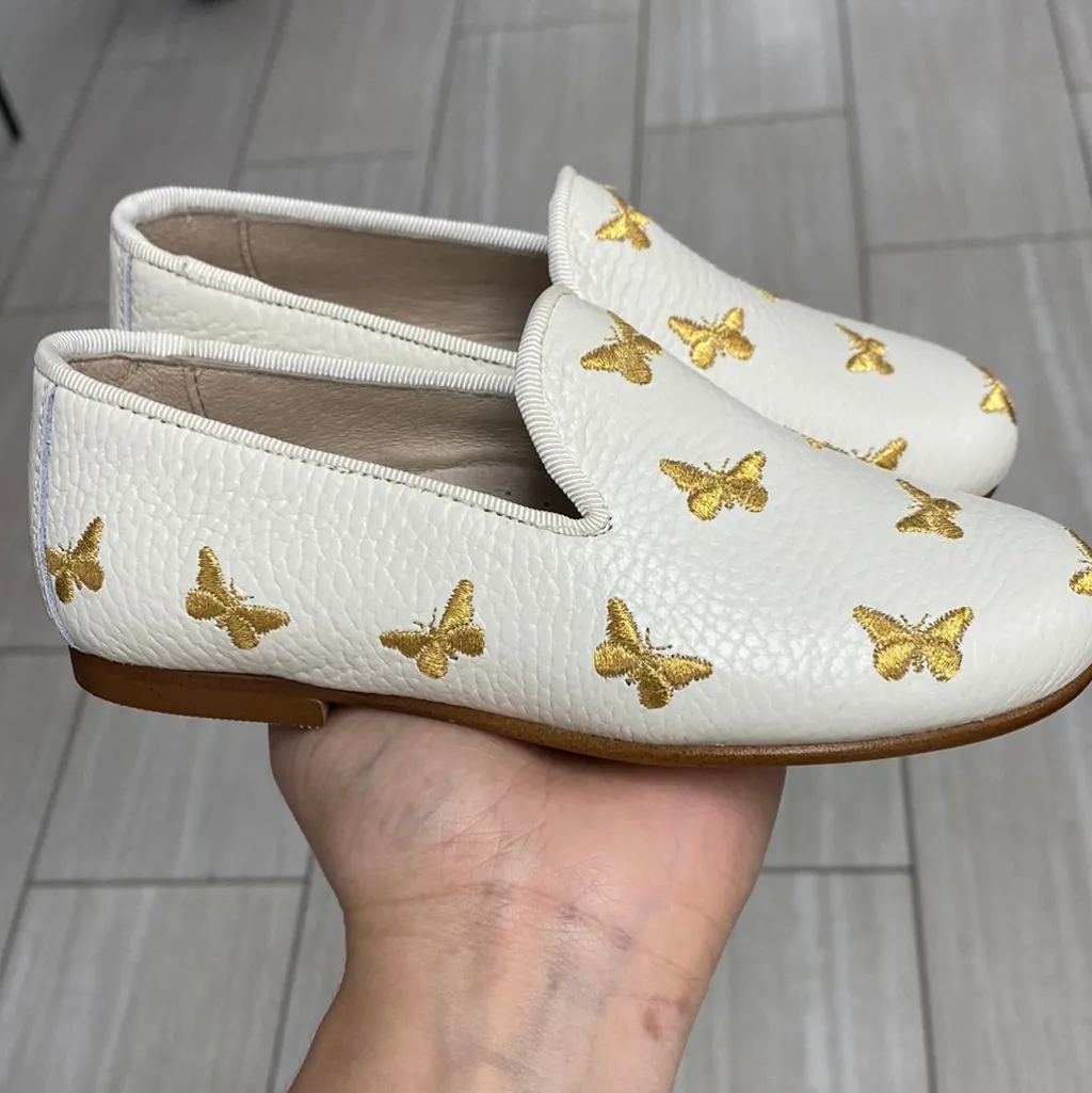 Spain+Co Cream and Gold Butterfly Smoking Loafer Outlet