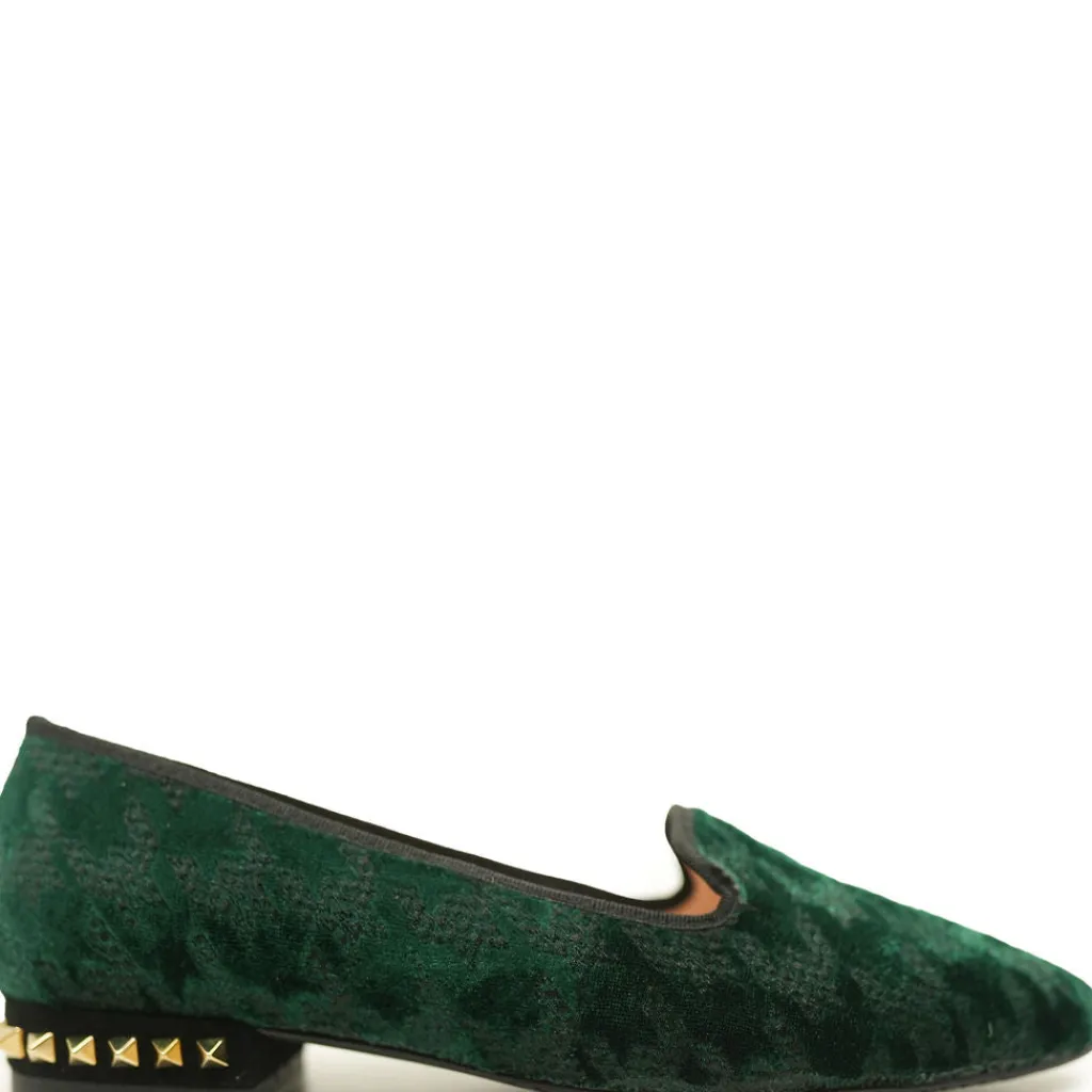 Spain+Co Forest Velvet Houndstooth Stud Heel Flat Outlet