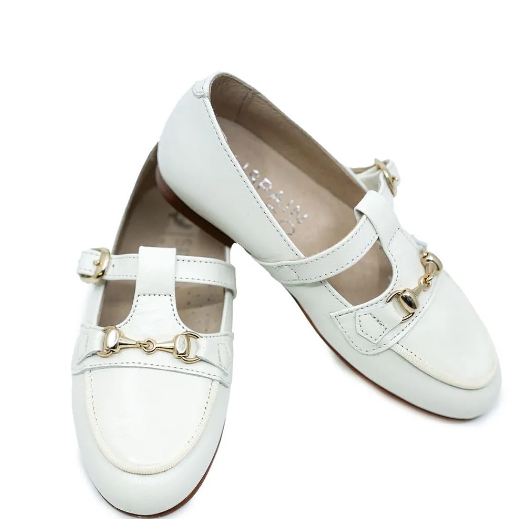 Spain+Co Ivory T Strap Buckle Loafer New