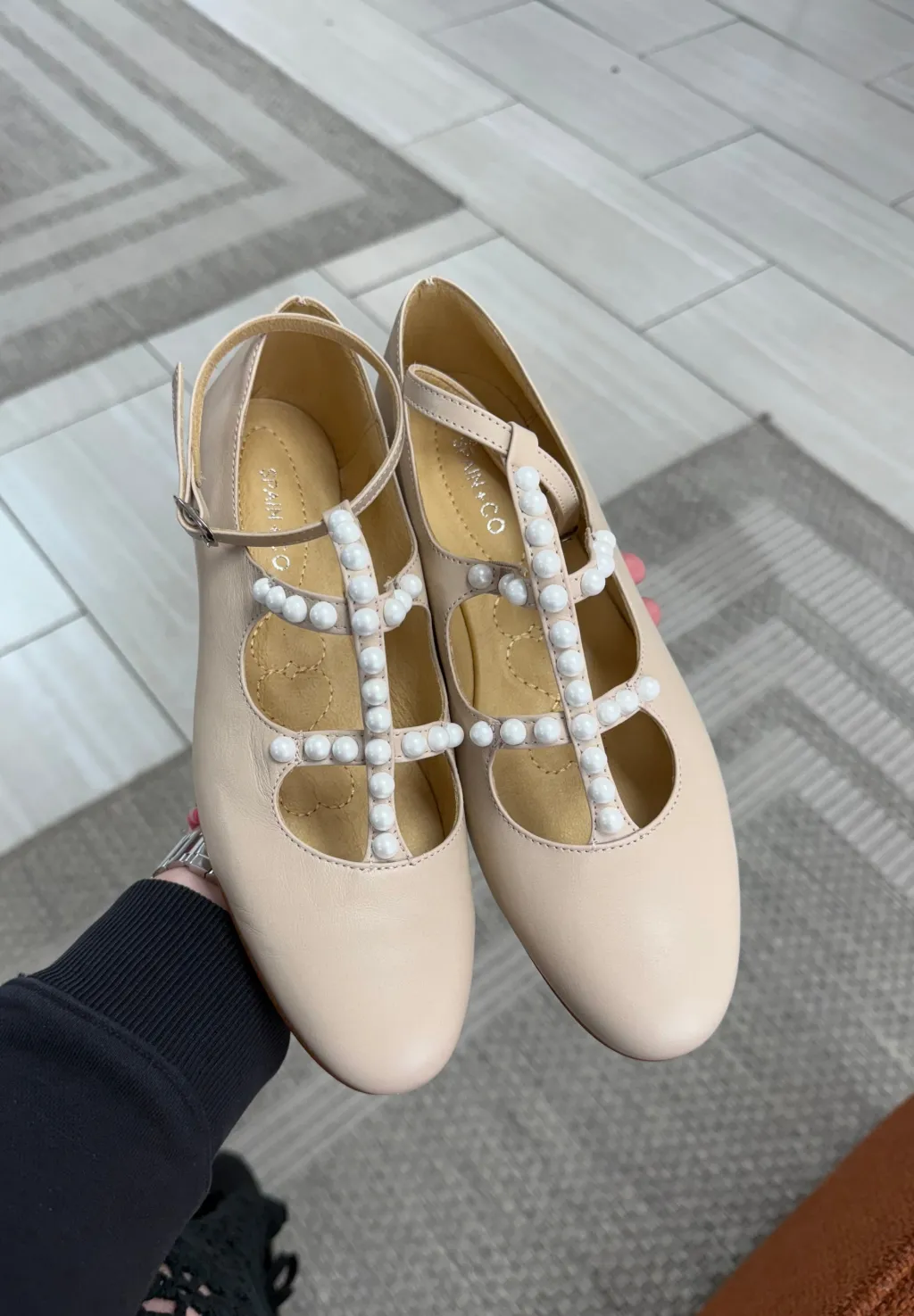 Spain+Co Nude Pearl T Strap Mary Jane Outlet
