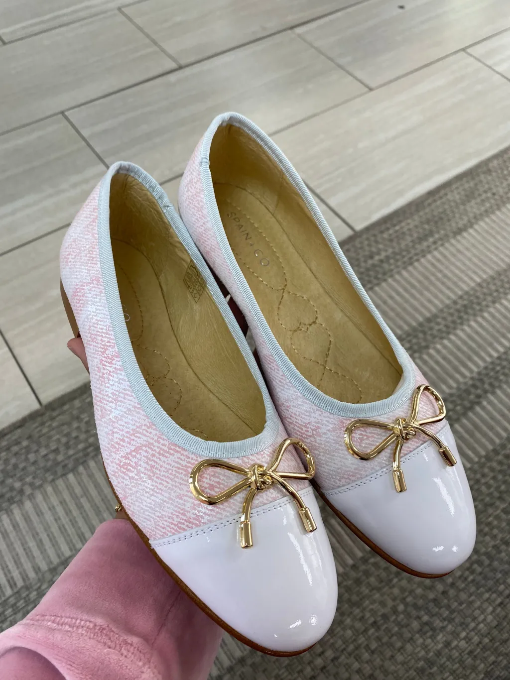 Spain+Co Rose Denim Metal Bow Flat New