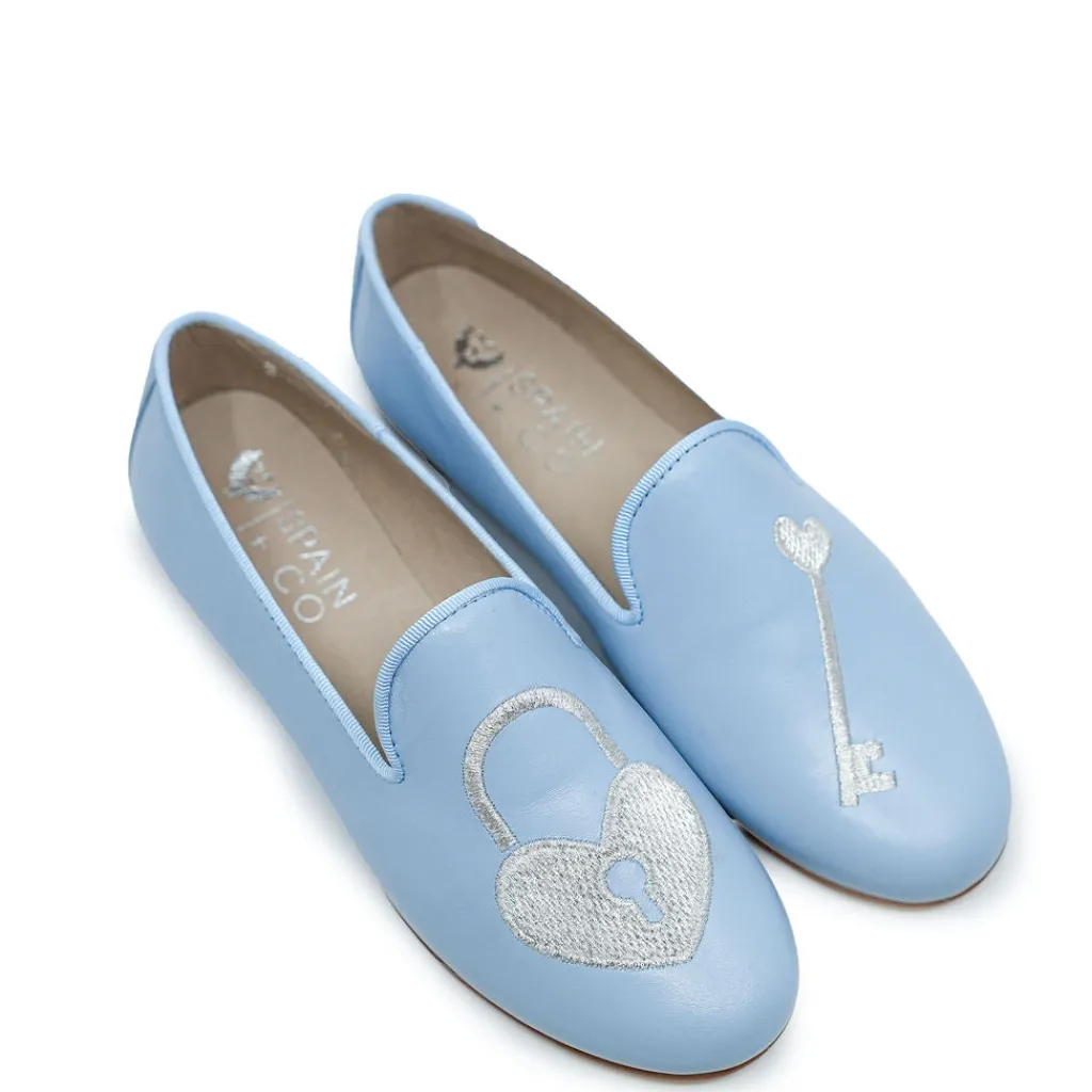 Spain+Co Sky Blue Lock and Key Smoking Loafer Best