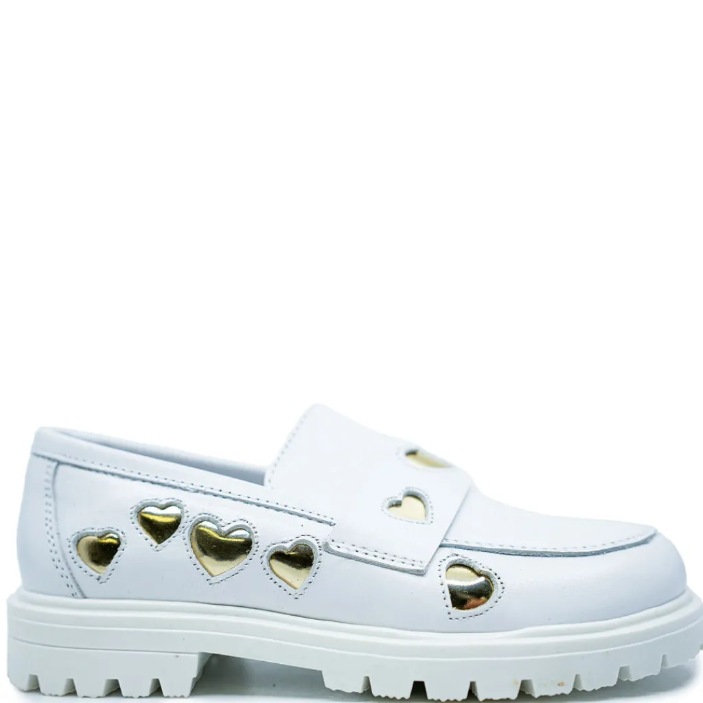 Spain+Co White and Gold Heart Chunky Loafer Best