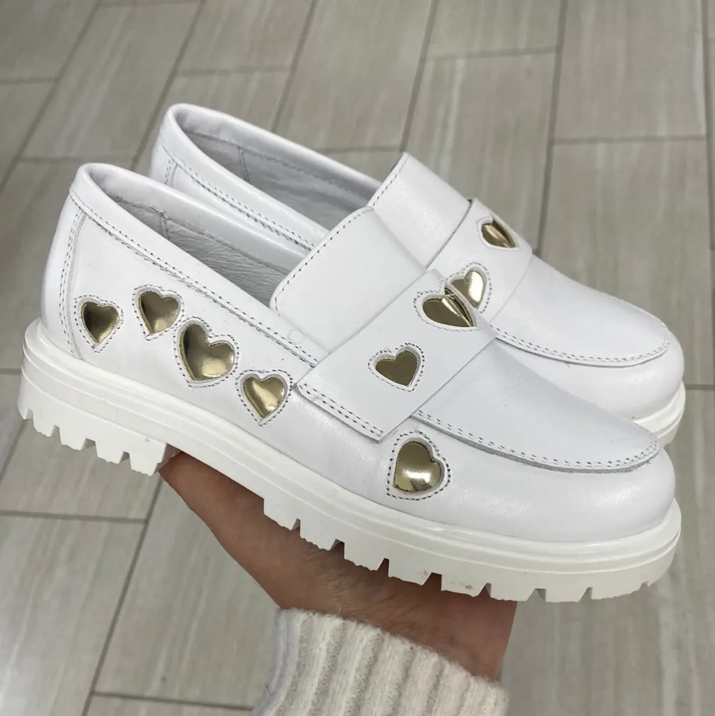 Spain+Co White and Gold Heart Chunky Loafer Best